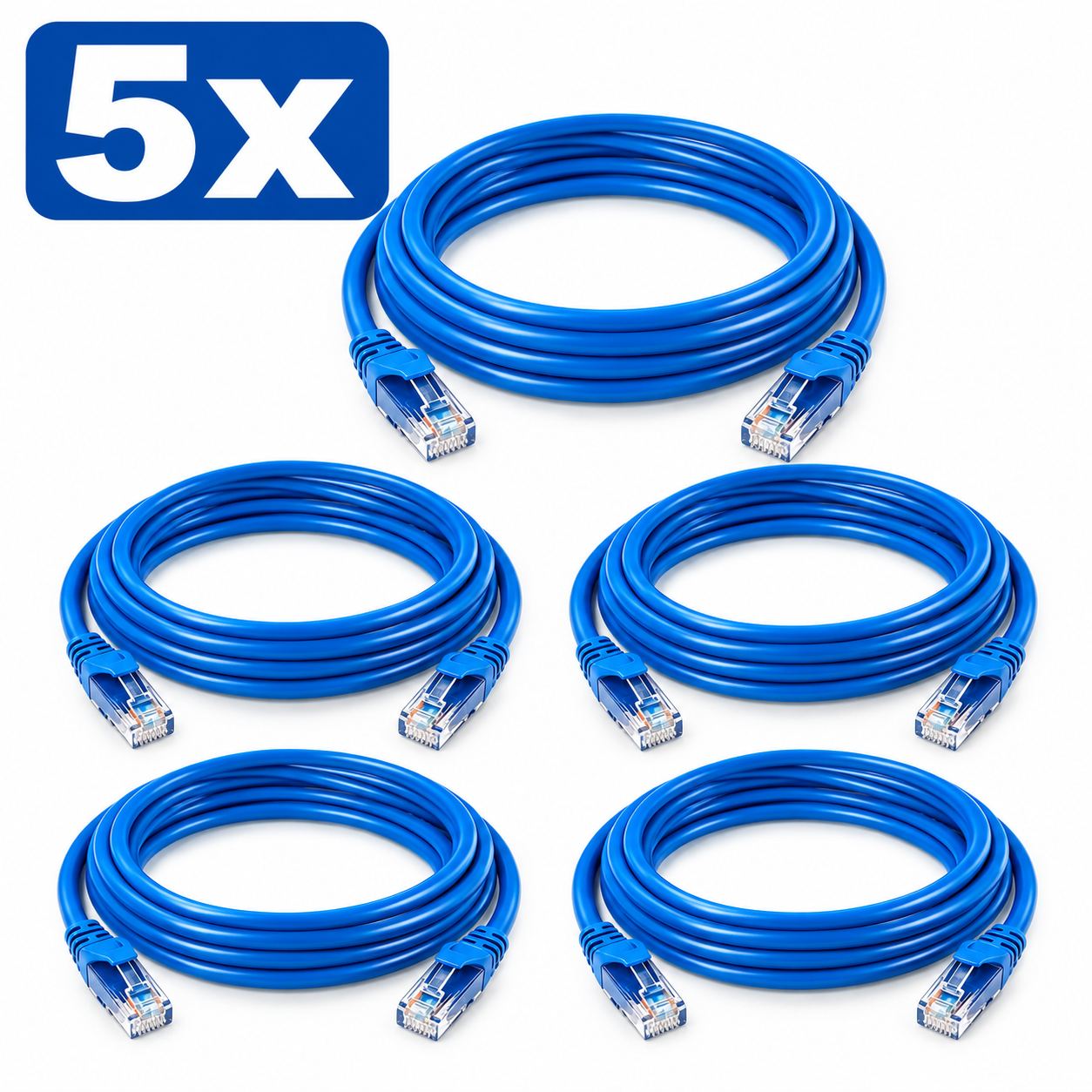 Pack de 5 Câbles Ethernet RJ45 CAT6A - 5 Mètres
